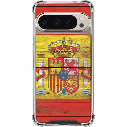 Spain Flag Dark Wood Pixel 9/9 Pro Clear Case